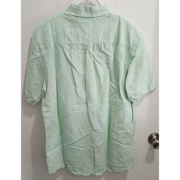 CHAPS Linen Cotton Blend Green Short Sleeve Button Down Shirt Size Large - Picture 8 of 10